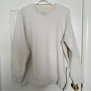 ON THE BYAS Side Zip Minimalist Crewneck Pullover Sweatshirt Sweater Large Cream